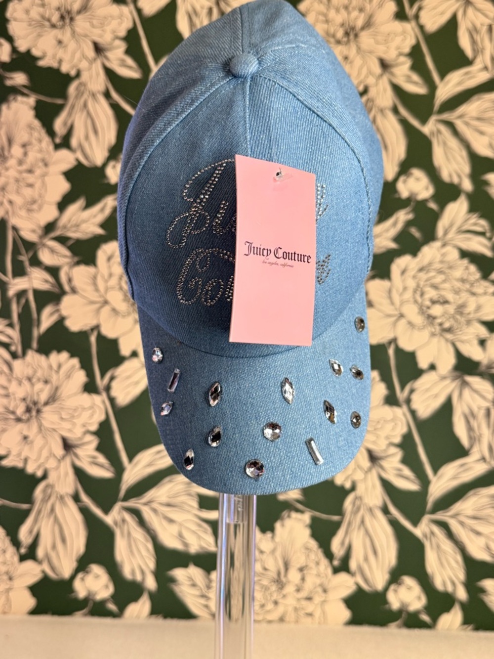 Juicy Couture Light Blue Denim Cap with Pink Tag and Embroidery